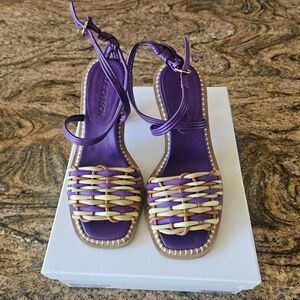 NEW Ulla Johnson Woven Leather Wood Heel Sandal